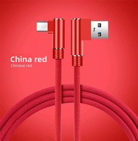Câble USB-A/Micro/Type-C en nylon tressé rouge de haute qualité, double coudé à angle droit, charge rapide 90 degrés pour téléphone portable