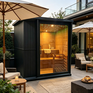 Sauna extérieur haut de gamme 4 <span class=keywords><strong>places</strong></span> - Sauna à vapeur en bois de cèdre rouge avec toit incliné et finition noire résistante aux intempéries - Product Image 1