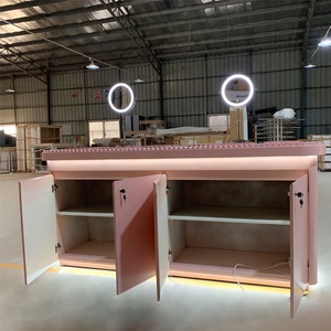 Cosmetics Store Design Custom LED Lighting Pink Series <b>Display</b> Cabinets Commercial Makeup <b>Display</b> <b>Table</b> - Product Image 3