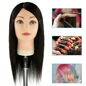 Cabeza de Maniquí <span class=keywords><strong>para</strong></span> Entrenamiento Profesional con Cabello Humano Real - Cabello Liso y Grueso <span class=keywords><strong>para</strong></span> Prácticas de Estilismo y Cosmetología - Product Image 4