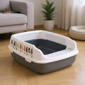 Bandeja Sanitaria para Gatos Delio, 38x20x50 cm, Diseño Gris con Borde Blanco - Product Image 3