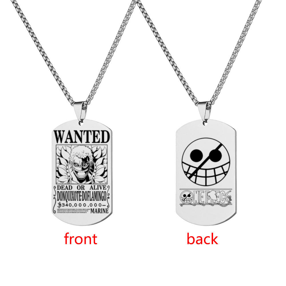 Double-sided engraved steel color necklace