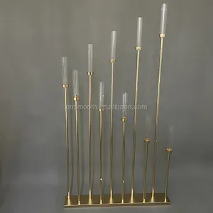 Suporte de velas de ouro luz de led alto design liso, suporte de velas para piso de casamento