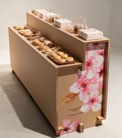 Présentoirs en Carton Ondulé Écologiques – Fixations Modernes Style Minimaliste – Installation Modulaire – Accessoires de Centre Commercial – Nid d'Abeille