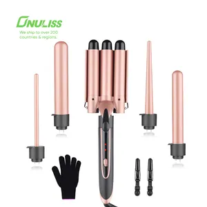 Hot Selling Hair Waver Rotating Big Wave 5 In 1 Curling Wand Interchangeable Hair Curler