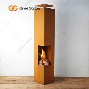 Grande décoration de jardin extérieure personnalisée en gros Cheminée à bois durable en acier Corten - Product Image 3