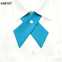 Corbata Plana Personalizada para Mujer en Azul Salvia y Amarillo, con Lazo, de Poliéster Ecológico OEKO-TEX, Proveedor de Corbatas para Uniformes de Oficina