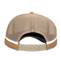 Casquette Trucker en Twill de Coton Premium à Rayures Contrastées, avec Logo Personnalisé, 5 Panneaux, Patch Rond Tissé et Dos en Maille Bicolore – Vente en Gros