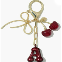 Oferta Especial: Llavero con Letra Inicial de Cereza Roja Adorable, con Lazo Dorado y Cierre de Langosta, Colgante Personalizado para Bolsos con Diseño de Fruta, Regalo, Venta al por Mayor