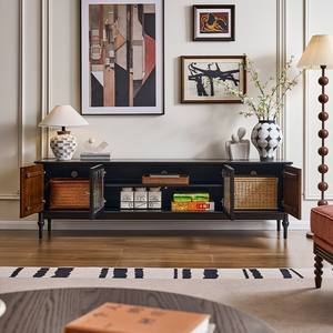 Mueble de TV de madera maciza de estilo retro francés, unidad de almacenamiento multifuncional con mesa de centro y mueble auxiliar para sala de estar - Product Image 3