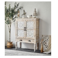 Meuble de rangement rustique en bois blanc vieilli à 2 portes pour cuisine et salle à manger, modèle unique, vente chaude