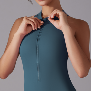 Logo personalizzato da donna di alta qualità <span class=keywords><strong>abbigliamento</strong></span> da allenamento di un pezzo per donne a compressione con cerniera frontale ad asciugatura rapida per Yoga - Product Image 3