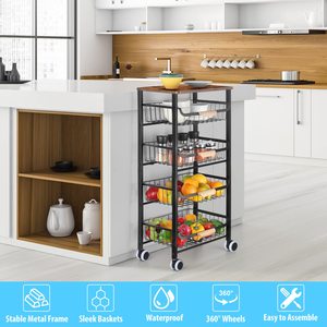 <span class=keywords><strong>Chariot</strong></span> de service utilitaire industriel <span class=keywords><strong>avec</strong></span> paniers coulissants pour le stockage des fruits paniers en maille support 5 niveaux <span class=keywords><strong>chariot</strong></span> chariots de stockage sur roulettes - Product Image 2