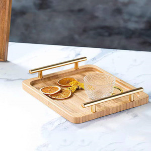 Bandeja de servir de bambú con asas doradas 22x20 32x20 40x20 para exhibir y servir alimentos - Product Image 3
