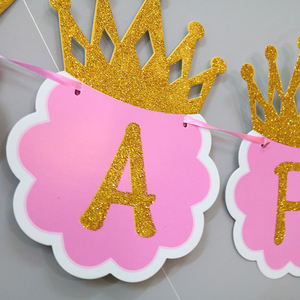 Decorazioni per Baby Shower e <span class=keywords><strong>Compleanno</strong></span> Bambini, <span class=keywords><strong>Striscione</strong></span> con Scritta 'Buon <span class=keywords><strong>Compleanno</strong></span>' Blu e Rosa, Corona, Banner di Carta - Product Image 4