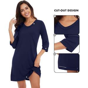 Chemise de nuit en viscose de bambou pour femmes, manches 3/4, col en V doux, coupe ample, tailles S-XXL - Product Image 4