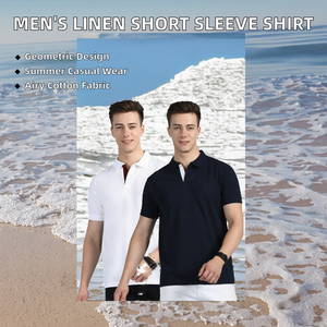 Chemise décontractée pour homme en coton à manches courtes, à franges géométriques, tricotée, respirante, boutonnée, pour le bureau, la plage, la mode estivale - Product Image 2