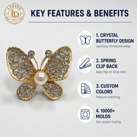 Clip de chaussure papillon en cristal, clips de chaussure en strass dorés pour escarpins, talons, décorations de chaussures de mariée, accessoires de chaussures détachables, OEM