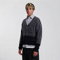 Cardigan en maille pour homme en mohair, respirant, à motif rayé épuré, avec logo personnalisé au dos et au col, idéal pour l'automne