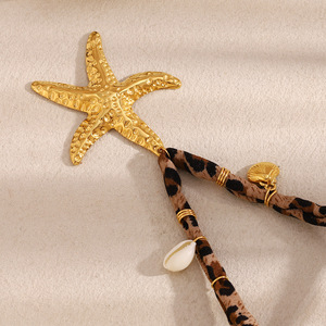 Collar con colgante de estrella de mar con estampado de leopardo-Joyería de acero inoxidable chapada en oro de 18 quilates para mujer <span class=keywords><strong>N87</strong></span> - Product Image 4