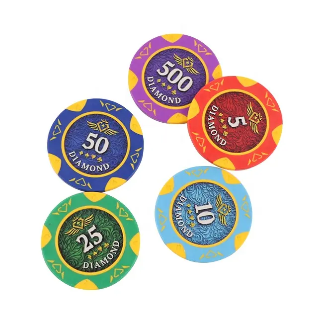 Profesyonel özel oem casino elmas poker chips clay 14 gram numbrt çıkartmalar ücretsiz tasarım logo cips kumar oyunları
