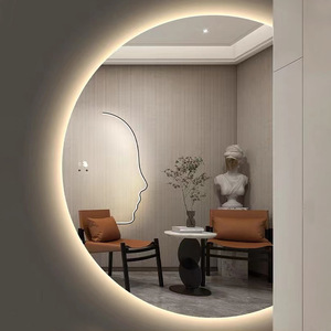 <span class=keywords><strong>Espejo</strong></span> de <span class=keywords><strong>Baño</strong></span> de Cobre con Luz LED Impermeable para Colgar en Pared con Sensor de Mano, Estilo Nórdico Lujoso Semicircular - Product Image 1