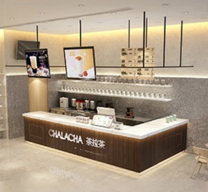 Mostrador <span class=keywords><strong>de</strong></span> Recepción <span class=keywords><strong>de</strong></span> Madera Compuesta con Tono Natural Suave, Diseño Curvo Delicado, Hecho a Medida para Salón <span class=keywords><strong>de</strong></span> Belleza - Product Image 5