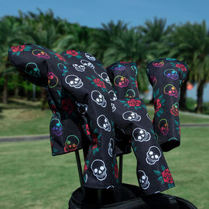 Housse de protection pour clubs de golf en gros pour Driver, Fairway, Hybride, Bois # 1 # 3 # Lot de 3 housses de tête de club de golf en nylon, motif fleurs blanches et crânes - Product Image 3
