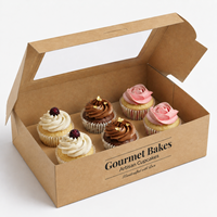 Boîte à gâteau personnalisée avec fenêtre et logo pour emballage de cupcakes, pâtisseries, desserts, cadeaux et plats à emporter