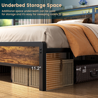 Cadre de lit king size moderne avec tête de lit rustique en MDF et plateforme métallique robuste pour hôtels, appartements et entrepôts