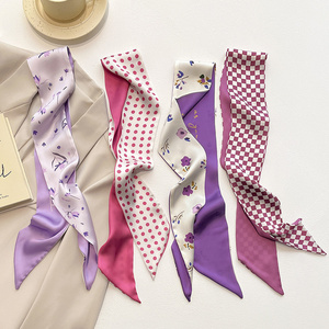 Nuevo Pañuelo Decorativo Floral Morado de Moda, Pañuelo Largo y Estrecho con Estampado a Cuadros, Pañuelo Multiusos con Puntos <span class=keywords><strong>Fucsia</strong></span> para el Cabello para Niña - Product Image 1