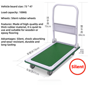 Hoogwaardige stalen opvouwbare draagbare transportkar met 4 wielen, platformhandkar, OEM, draagvermogen 200 kg, voor vrachtvervoer in winkels - Product Image 4