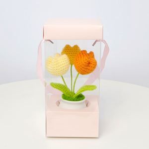 Flor de Tulipán Tejida a Crochet de Alta Calidad, en Maceta Pequeña, Decoración para Auto u Oficina, Regalo para Navidad, Halloween o Cumpleaños - Product Image 4