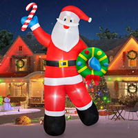 Père Noël gonflable de 12 pieds avec guirlande de cannes en sucre et lumière LED, ornement de Noël pour la cour, la pelouse, la maison, la décoration extérieure des fêtes