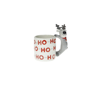 Tasse à café ou à thé en dolomite grise avec motif renne Ho Ho Ho pour les fêtes de Noël - Product Image 1