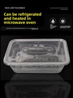 Boîte à emporter rectangulaire jetable pour la restauration rapide, boîte à riz avec couvercle épaissi, boîte à bento transparente de qualité alimentaire pour la maison, 900 ml