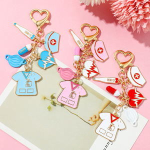 Современный классический набор медсестер, модный металлический брелок из цинкового сплава, декоративная подвеска с изображением медсестры, шляпа, маска для таблеток, сердцебиение, медицинская - Product Image 2