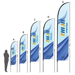 في الهواء الطلق تحلق الرياح البوليستر شاطئ الأعلام ريشة لافتات الوجهين المطبوعة الترويج الأعمال العلم الإعلان