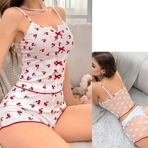 MHK142 Nuevo Conjunto de Pijama Sexy de Verano con Cintura Elástica, Estampado Transparente con Logotipo Frontal, Ropa de Casa para Mujer, Conjunto de Shorts con Tirantes - Product Image 2