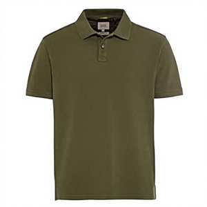 Polo à manches courtes en coton piqué vert olive pour homme, décontracté, couleur unie, respirant, tricoté, coupe classique - Product Image 1