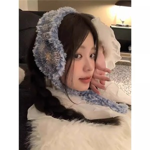 Orejeras de felpa estilo coreano, azul, morado, caqui, diadema cálida de invierno, accesorio para el cabello de lana tejida para mujeres y niñas - Product Image 1