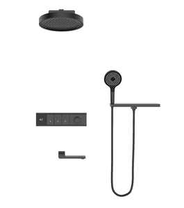 Grifo de ducha oculto multifunción de gama alta con agua fría y caliente, carcasa de acero inoxidable y juego de ducha con estante - Product Image 5