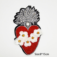 Patch brodé perlé à motif cœur, fait main, lourd, orné de perles de cristal et de strass, à coudre sur vêtements et sacs