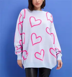 2024 Lieferanten Custom Made Valentinstag süße Pullover Frauen Soft Knitted Female Cute Love Heart Pullover für Frauen