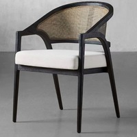 Sillón de Madera Maciza de Alta Calidad con Respaldo de Ratán y Asiento Acolchado, Silla de Comedor Ergonómica de Diseño Moderno y Minimalista