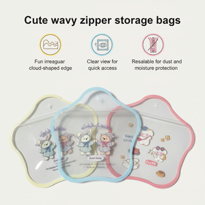 Bolsas de Almacenamiento con Cierre Ondulado, Forma de Nube Irregular, Bolsa Organizadora Transparente, Reutilizable, Impermeable, para Papelería, Diseño de Dibujos Animados - Product Image 2