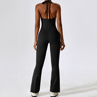 Sans manches bas col en V Push up rembourré haut à licou côté fendu pantalon évasé une pièce Yoga combinaison femmes automne danse body 202