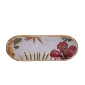 Plateau ovale en bois autocollant émail et finition naturelle plateau de service et plateau décoratif pour la maison et la cuisine en vrac - Product Image 6