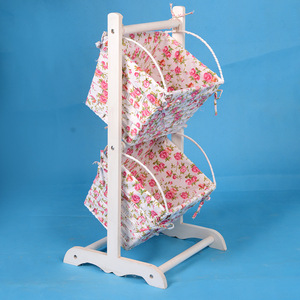 Wooden <b>Storage</b> Rack With Floral <b>Baskets</b> 36x36x106cm Standing Type Bedroom Organizer - Product Image 5