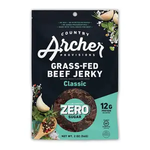 Custom Printed Reusable Ziplock Snack Food Matte Pouch Laminated Black Foil Clear Window Meat Vacuum Beef Jerky Stand Up Bag